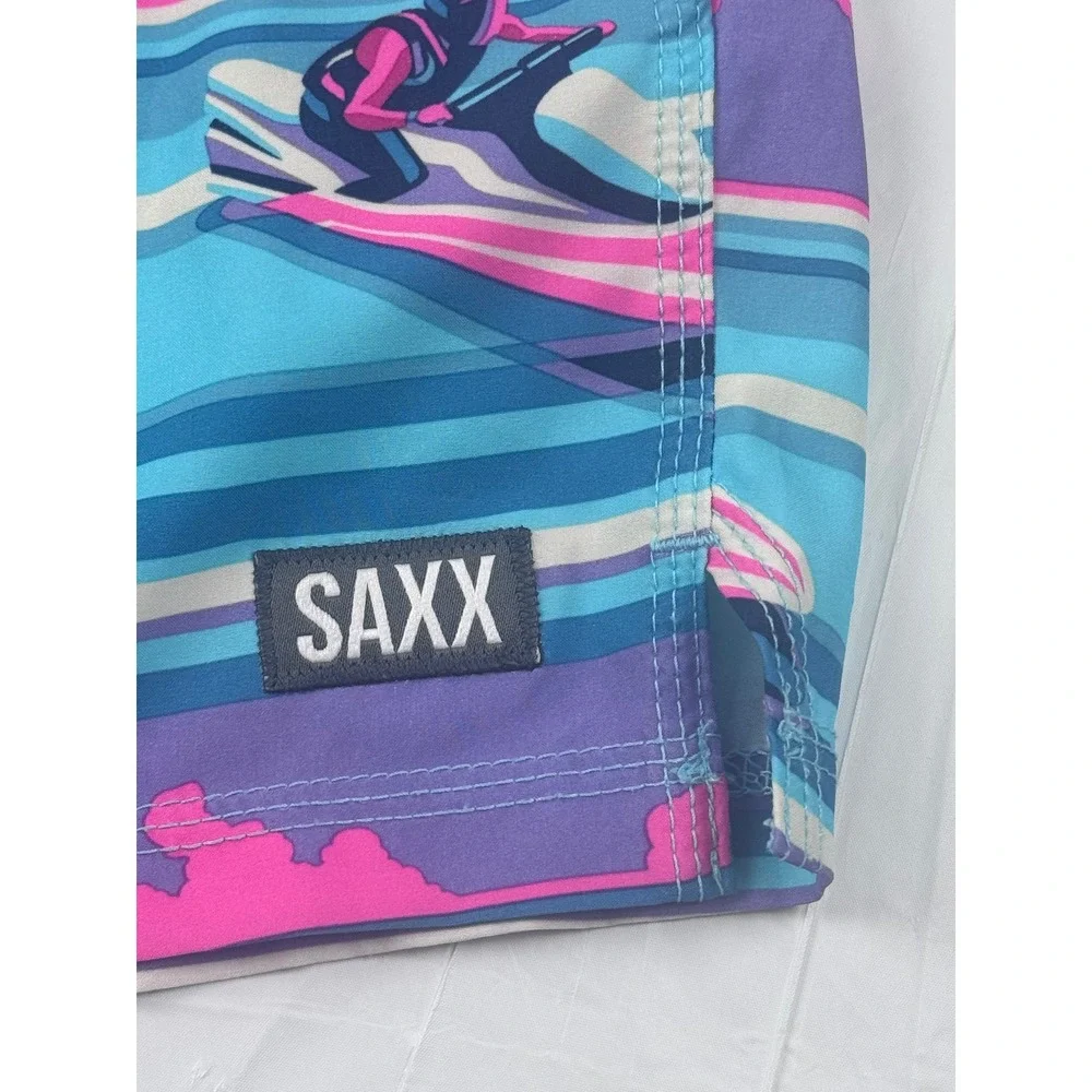 SAXX Oh Buoy 2N1 Swim Shorts Mens Large Blue Purple Jet Ski BallPark Pouch 5 In